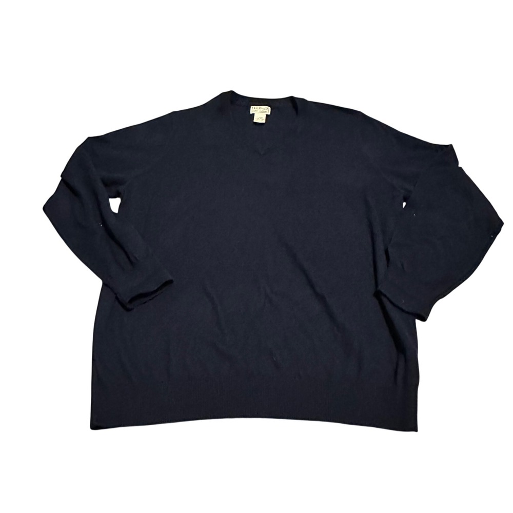 LL Bean Mens V Neck Navy Blue Cashmere Blend Sweater L REG‎